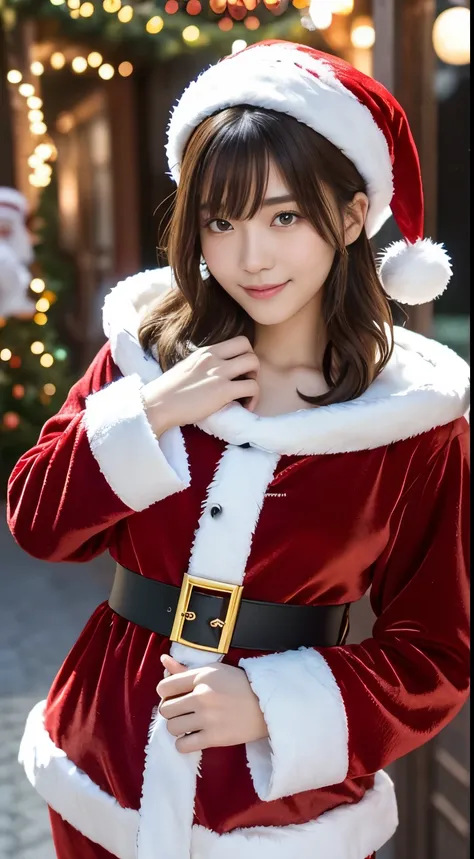 tre anatomically correct,Masterpiece of,High image quality,(Cute Santa Claus costumes:1.5),(The material of the costume is fine velvet:1.4),(The white fur part of the costume is mink., Accentuate the fluffiness:1.4),20 years old, Japan Female, (Random post...