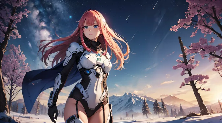 Nino Nakano ,sexy ,armadura de halo infinite,lago nevado noche luz de luna