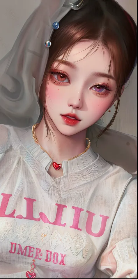 a closeup of a woman wearing a white sweater and red lipstick, ulzzang, Lalisa Manobal, Small heart-shaped face, Blackpink Jennie, dilraba dilmurat, Jinyoung Shin, Parque Ji-min, young cute wan asian face, Chiho, collar de perlas, Lalisa Manoban de Blackpi...