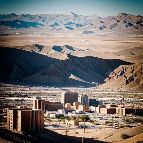 Make me an 8-bit photo of the city El Paso in Texas, and include the name of the city and the landscape surrounding it (the desert and mountains).