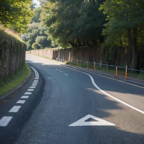 Fork in the road at T-junction，There are walls on both sides of the fork in the road