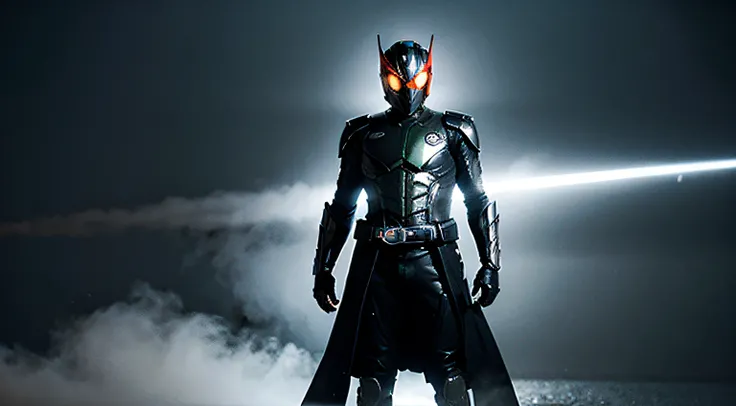 Kamen Rider，The whole body is composed only of gray，There is fog around the body，Full body like，Body smoke