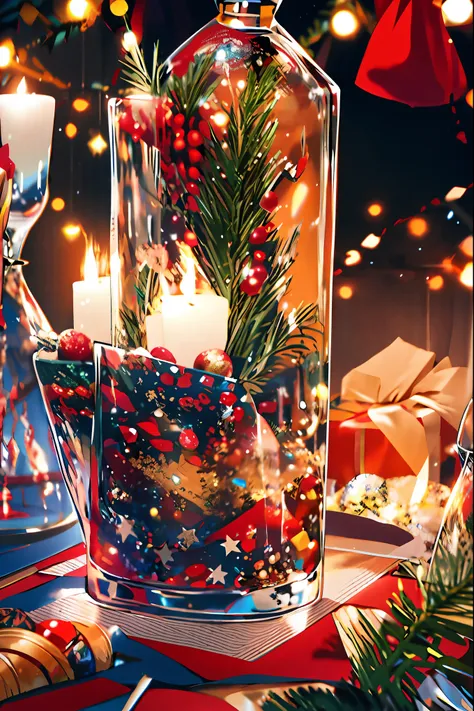 (best quality,4k,8k,highres,masterpiece:1.2),ultra-detailed,realistic,gifts,table,Christmas tree,decorations,wrapping ,bows,ribbon,presents,holiday spirit,vibrant colors,warm lighting,cozy atmosphere,toys,cards,candles,snowflakes,joyful,celebration,exquisi...