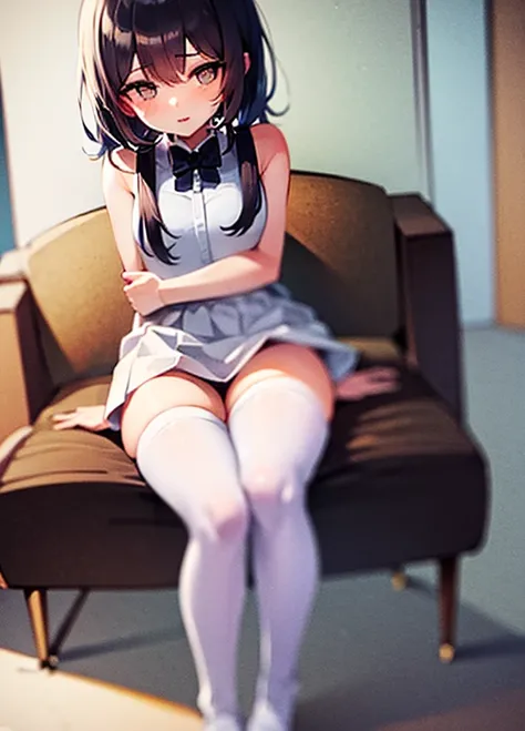 sit on chair，Big legs sfw white stockings