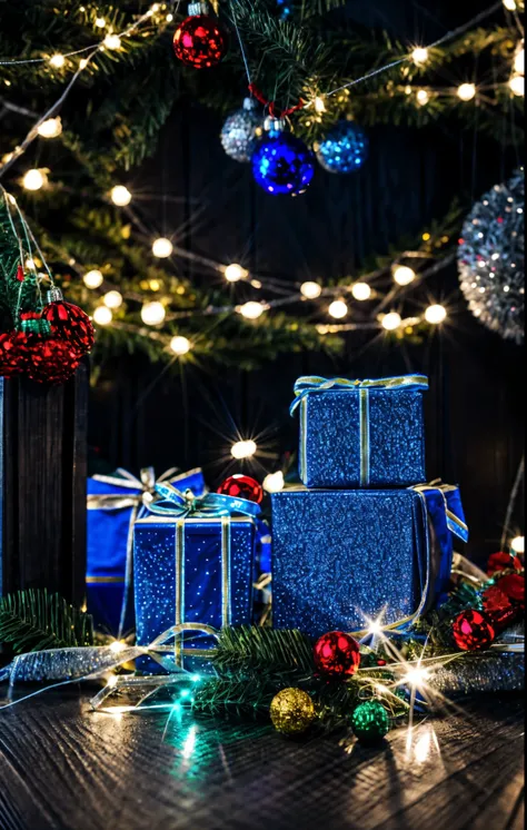 (best quality,4k,8k,highres,masterpiece:1.2),ultra-detailed,realistic,gifts,table,Christmas tree,decorations,wrapping ,bows,ribbon,presents,holiday spirit,vibrant colors,warm lighting,cozy atmosphere,toys,cards,candles,snowflakes,joyful,celebration,exquisi...