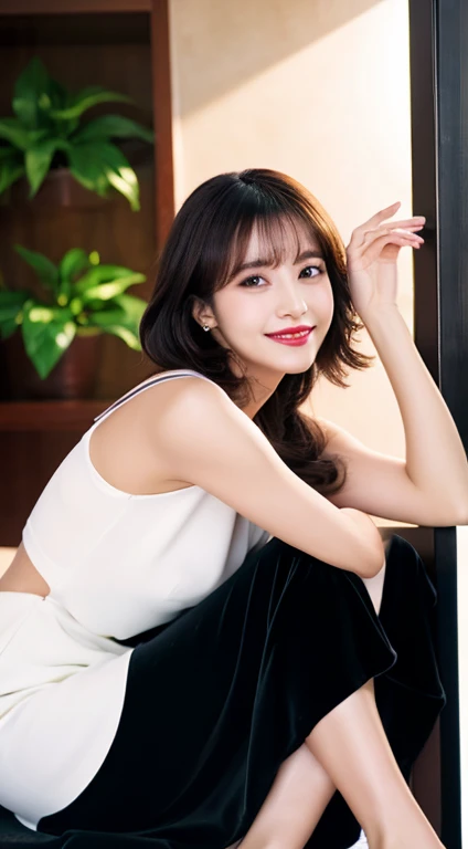 of the highest quality, masutepiece, 超A high resolution, Photorealistic, 1 girl,High-resolution full-body images, smiling red lips， Smile, slightly visible, White dress,Red Pumps,fullbody image,Soft lighting, Detailed skin, Bangs, Black hair, Clear eyes, S...