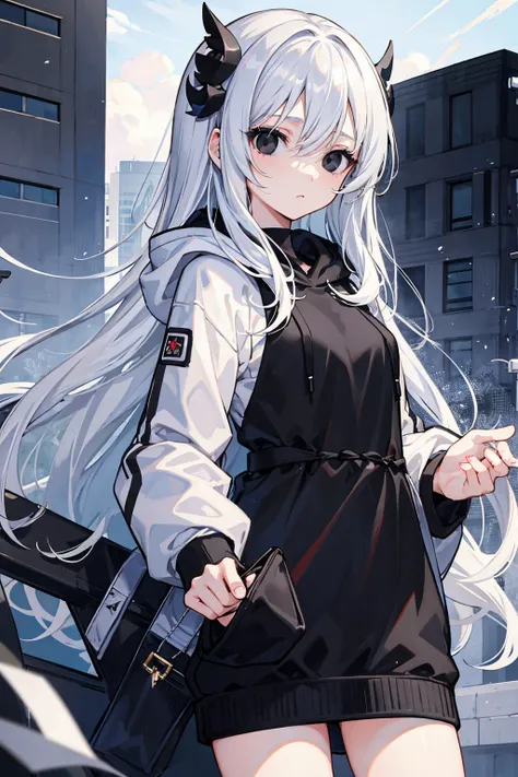 masterpiece,(bestquality),highlydetailed,ultra-detailed,  cold , solo , 1girl , bishoujo , stare , (black eyes:1.5) , (beautiful detailed eyes:1.2) , (long hair:1.2) , (white hair:0.8) , (silver hair:0.5) , (Wing-like bangs:0.5) , (Dull hair:0.5) , (ahoge:...