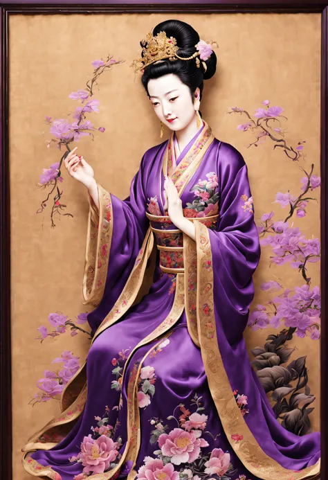 ( embroidery works), (suzhou embroidered purple robe guanyin statue), (standing full-body), embroidery, kesi silk craft,embroide...