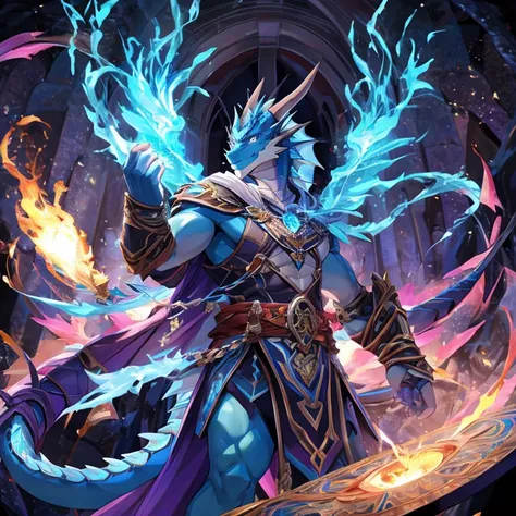 Blue Dragon Man，Arcane，Gorgeous special effects，casting magic