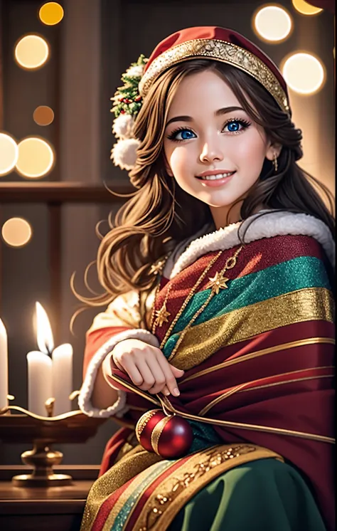 (best quality,4k,8k,highres,masterpiece:1.2),ultra-detailed,realistic,gifts,table,Christmas tree,decorations,wrapping ,bows,ribbon,presents,holiday spirit,vibrant colors,warm lighting,cozy atmosphere,toys,cards,candles,snowflakes,joyful,celebration,exquisi...