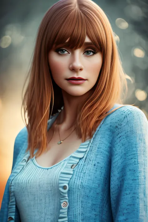 full body photo,  bryce dallas howard, lebendige farben, rotes haar, executive-kleidung zum thema frau, high-heeled scarpins, po...