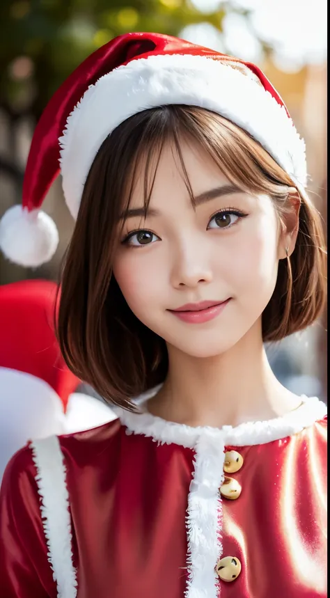 tre anatomically correct,Masterpiece of,High image quality,(Cute Santa Claus costumes:1.5),(The material of the costume is fine silk:1.4),20 years old, Japan Female, (Random posture:1.4),Professional Lighting,((Japan hair)),((Natural smile)),The ultra-deta...