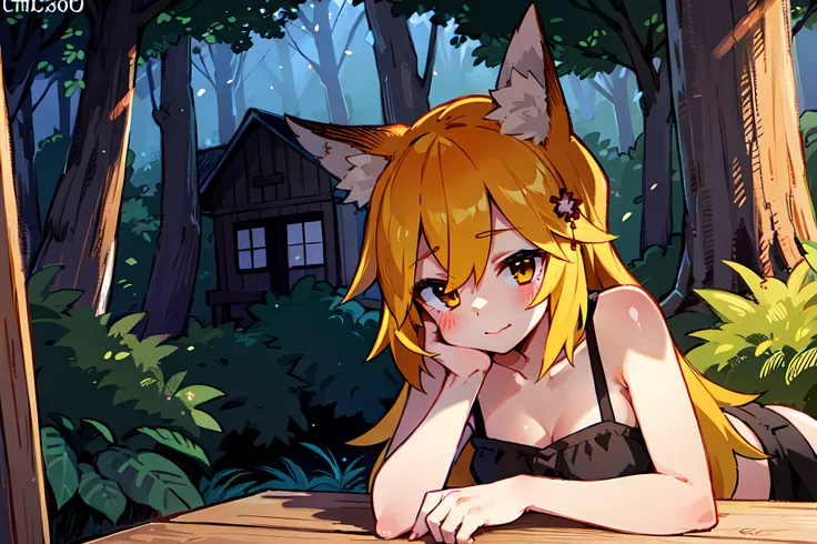 A  girl, Fox ears, 4K Image, Beautiful forest, house in the forest, a little sexy.