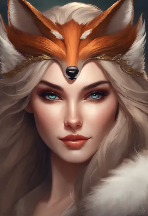 Close-up of a woman with a fox head and fur collar, fantasy concept art portrait, a beautiful fox lady, portrait of an elf queen, artgerm portrait, Drawn in artgerm style, artgerm detailed, alexandra fomina artstation, style artgerm, portrait of Ahri, aly ...