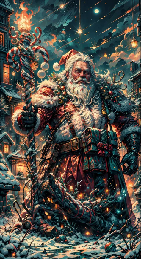 full body,(a detailed artwork), santa claus as boss of game dark souls in the christmas dlc, detailed eyes of santa claus, detai...