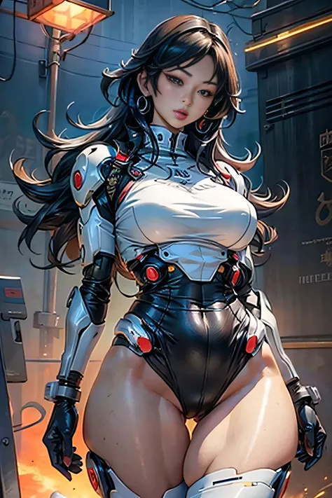 1 milf, 美丽的面容, big eye, large full breasts, thighs thighs thighs thighs, cybernetic body parts, Short underwear, masutepiece, Realistic, impossible details, top-quality