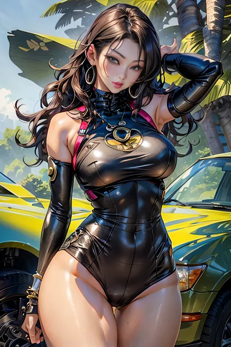 1 milf, 美丽的面容, big eye, large full breasts, thighs thighs thighs thighs, cybernetic body parts, Short underwear, masutepiece, Realistic, impossible details, top-quality