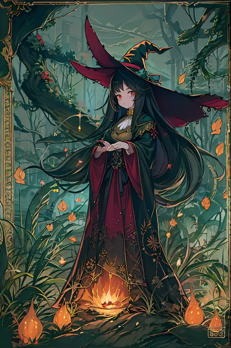 Villain, 200-year-old witch, Long Black Hair, The magic of her hands shining