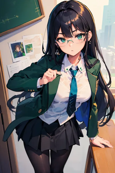 (best quality:1.3), (masterpiece:1.3), (illustration:1.3), (ultra-detailed:1.3), ((best quality)), rin, ((school uniform, green ...