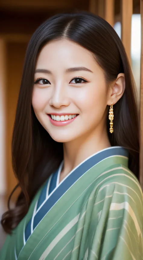 The charming face of the hostess、japanese kimono、hiquality、A hyper-realistic、healthy、Smiling expression、Slender perfect figure、Japan beauties、 perfect eyes beautiful skin、The upper part of the body、Shrines and temples