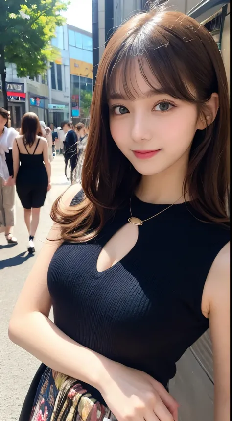 masutepiece, Best Quality, Illustration, Ultra-detailed, finely detail, hight resolution, 8K Wallpaper, Perfect dynamic composition, Beautiful detailed eyes, Womens Fashion Summer,Medium Hair,Small breasts natural color lip, Bold sexy poses,Smile,Harajuku、...