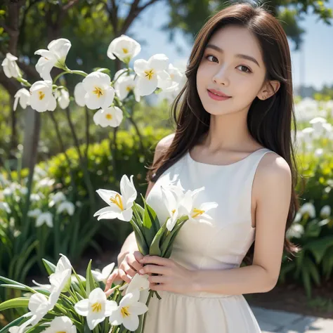 She was so beautiful，As if coming from heaven。Her stunning face is like the bright spring sunshine，cast a soft halo on her face。Her skin was as fair as snow，Smooth and delicaike a newly blooming snowdrop。The tall bridge of the nose outlines the perfect sil...