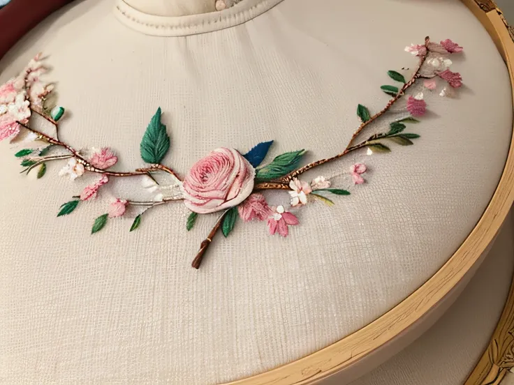 embroidery, intricate embroidery, floral embroidery, The pattern is a bird perched on a flower branch，Lovely detailed artwork, silk dress，The cloth，Add details, The content is very detailed, The content is very detailed, tmasterpiece，ultraclear，