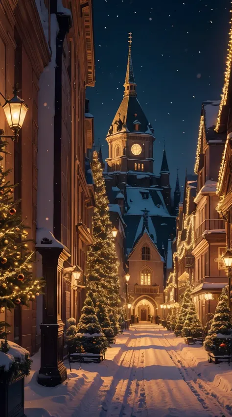 Christmas, illumination,like a fairy tale,City of night,fantastic,best quality, masterpiece, 8K,ultra detailed