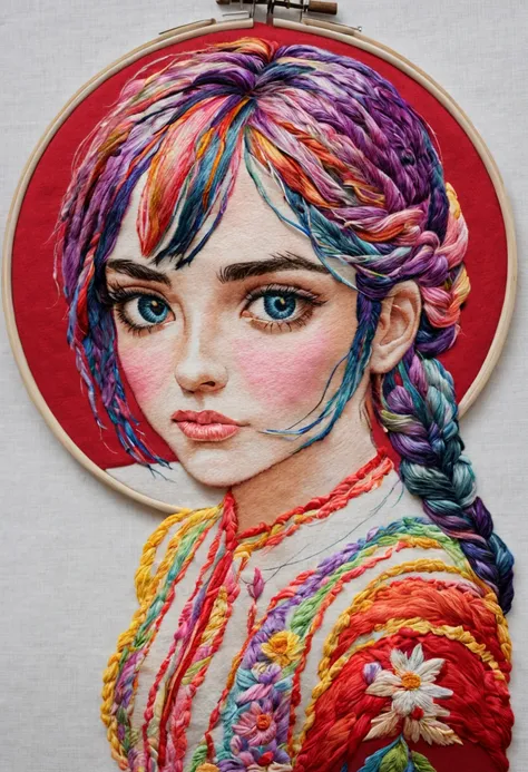 embroidery art, embroidery works using threads of all colors, 1girl