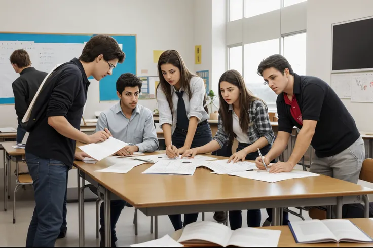 Several people are gathered around a table with papers and pens., Antecedentes interesantes, Imagen de archivo, Foto de archivo, escuela secundaria, istock, Lo mejor de Adobe Stock, Hi-Def, Clase escolar, Arte intermedio, por Glennray Tutor, vibrant and dy...