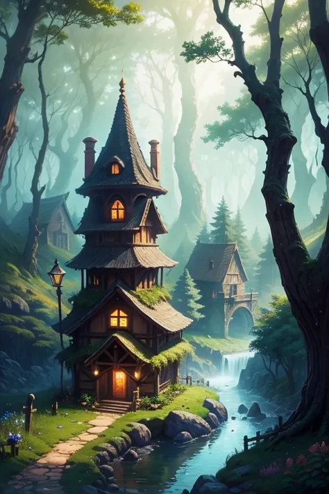 mystical village in a forest