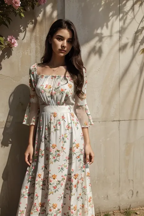 20 year old girl,wearing flowery dress ,flair dress,long dress,net fabric,full sleeve dress