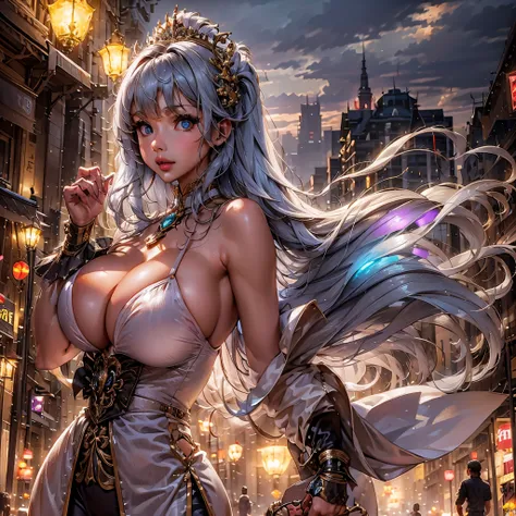 A malaysian scifi princess,age 40, seducing the viewer,scifi neon lit nightclub,stage acting seductive,crowd cheering alienest quality,4k,8k,highres,masterpiece:1.2),ultra-detailed,(realistic,photorealistic,photo-realistic:1.37),HDR,UHD,studio lighting,ext...