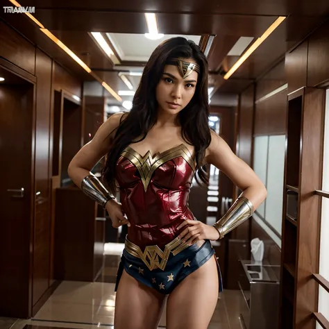 Sebiah Wonder Woman dengan pakain transparan (dilihat dari depan, tidak memakai pakaian dalam)