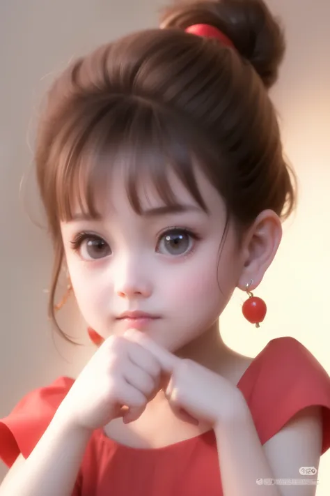 a close up of a little girl with a ponytail and red earrings, adorable digital painting, cute digital art, cute beautiful, beautiful cute, cute detailed digital art, realistic cute girl painting, cute portrait, cute girl, young cute face, cute and lovely, ...