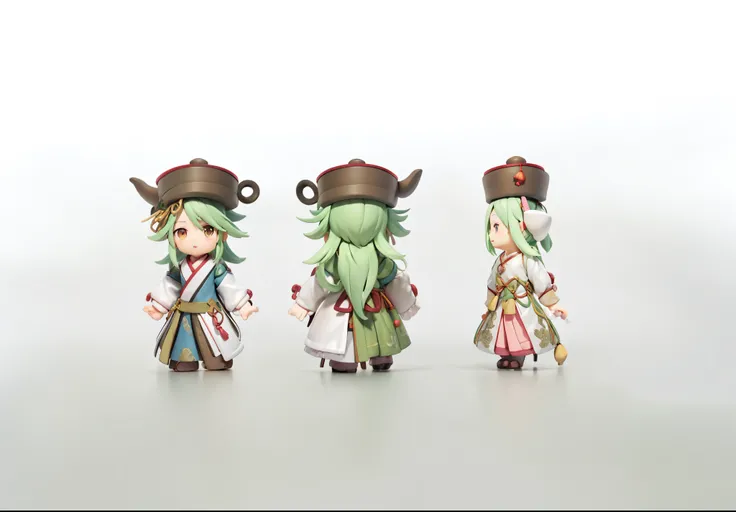 Three people wearing traditional Chinese clothes、character wearing teapot hat, Ambitious character, Rune Factory 5 art style, Based on the character of Haggis, [ character  design ], Game character design, a scene from, Maple Leaf Story style, high quality...