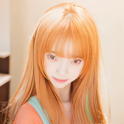 1 girl, Shiina mahiru, orange clothes, long hair, orange hair, realistic, ultra detail,70mm lens