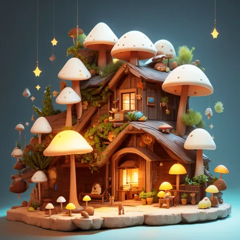 mushroom house，Lovely look，light toned，undying ，The beautiful，