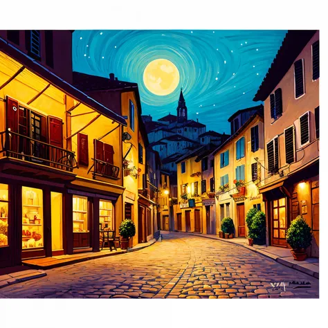 Draw the night streets of Provence。Illustrative style