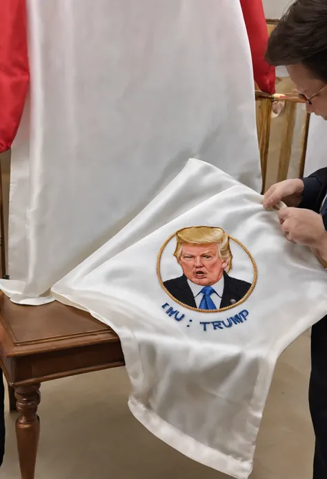 Embroidering Trump on silk