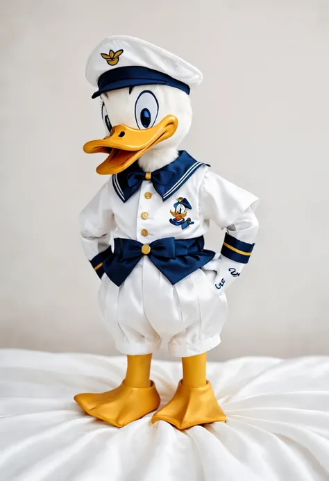 Embroidered Donald Duck sailor suit on white silk