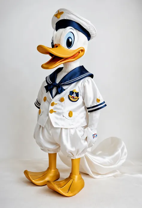 Embroidered Donald Duck sailor suit on white silk