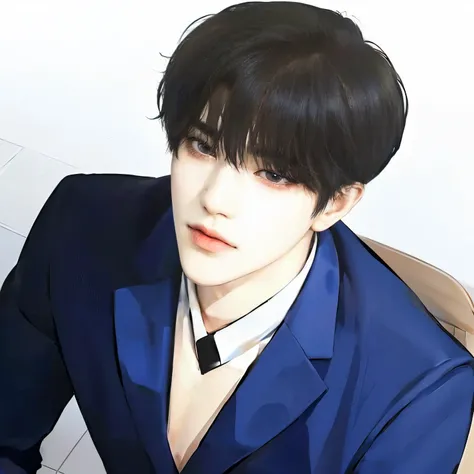 ((4K works))、​masterpiece、（top-quality)、((high-level image quality))、((one perfection handsome beautifully young man)、Slim body、(Uniform))、(Detailed perfection handsome beautifully)、Crow on classroom background、((Face similar to Park Hyungseok))、((black yo...