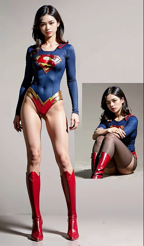 Are sleeping、lying back on、(((Wear black tights on your beautiful legs.)))、(((Grow legs、tall、Legally express the beauty of your smile)))、((((Make the most of the original image)))、(((Supergirl Costume)))、(((beautiful hairl)))、(((Suffering)))、(((Feet must n...