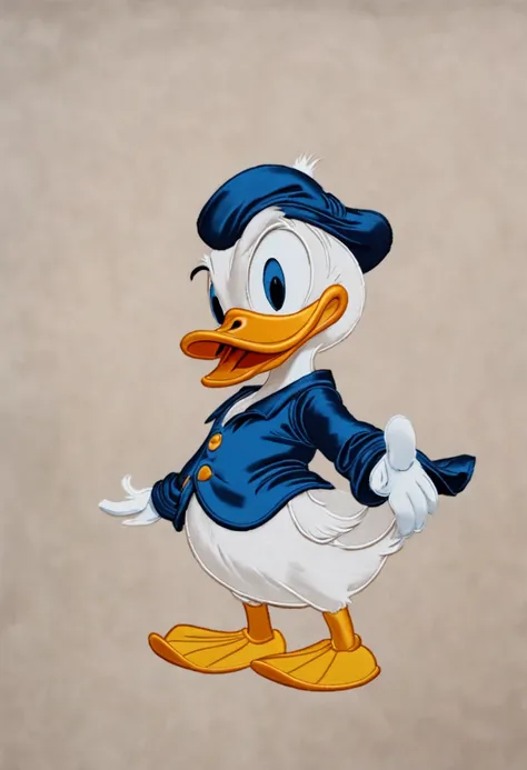 Embroidery Donald Duck on silk