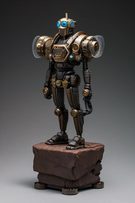 Armed earthen figurine, A futuristic sculpture of powerful mechanical beings