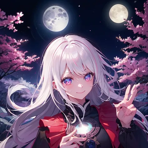 人物，under moonlight，bright，flash lights，ssmile，White hair，nevando，