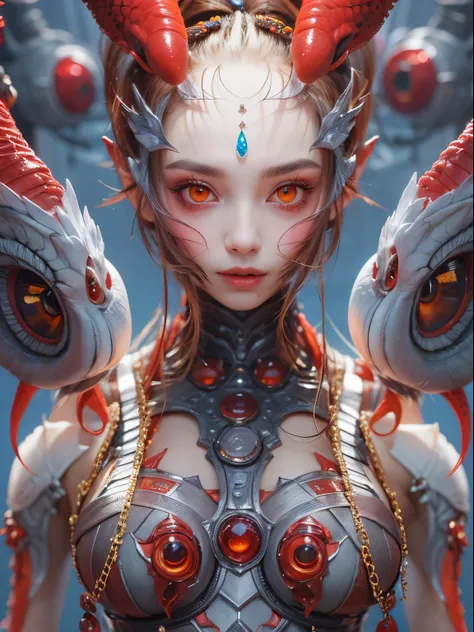 Female Alien, Beautiful face, seduces, red eyes, Full body like, A sexy, alien, No humans, an alien, cells are fused, Multiple hands, Lots of blue tentacle skin:1.5), extraterrestrial, cell, bio image, 魅惑的, Best Quality, 8K,,4K_quality, high_Definition,Dra...