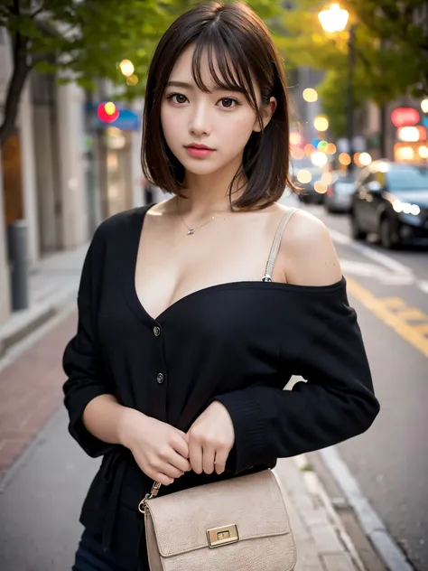 ((top quality, 8k, masterpiece: 1.3, raw photo)), Sharp Focus: 1.2, (1 aespa girl: 1.2), (Realistic, Photorealistic: 1.37), (face focus: 1.1), cute face, small breasts, flat chest, short messy hair, (long button black shirt: 1.1), Beautiful Woman standing ...