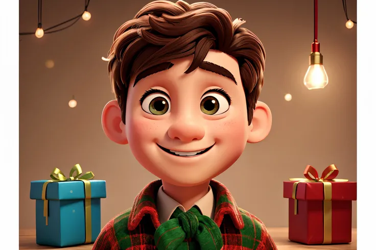 Christmas poster design。Portrait of happy little boy，Christmas gifts.